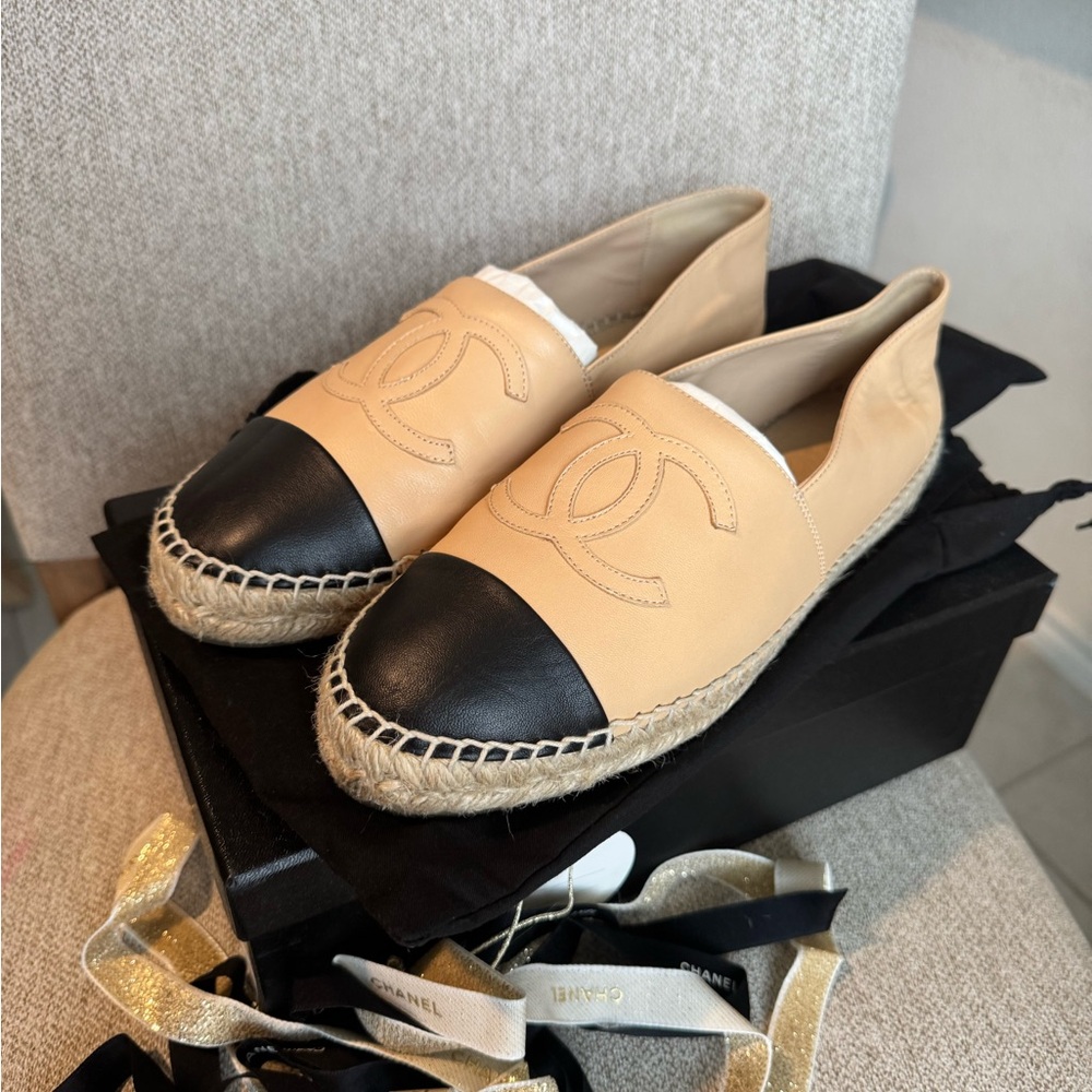 Chanel Tan and Black Espadrilles